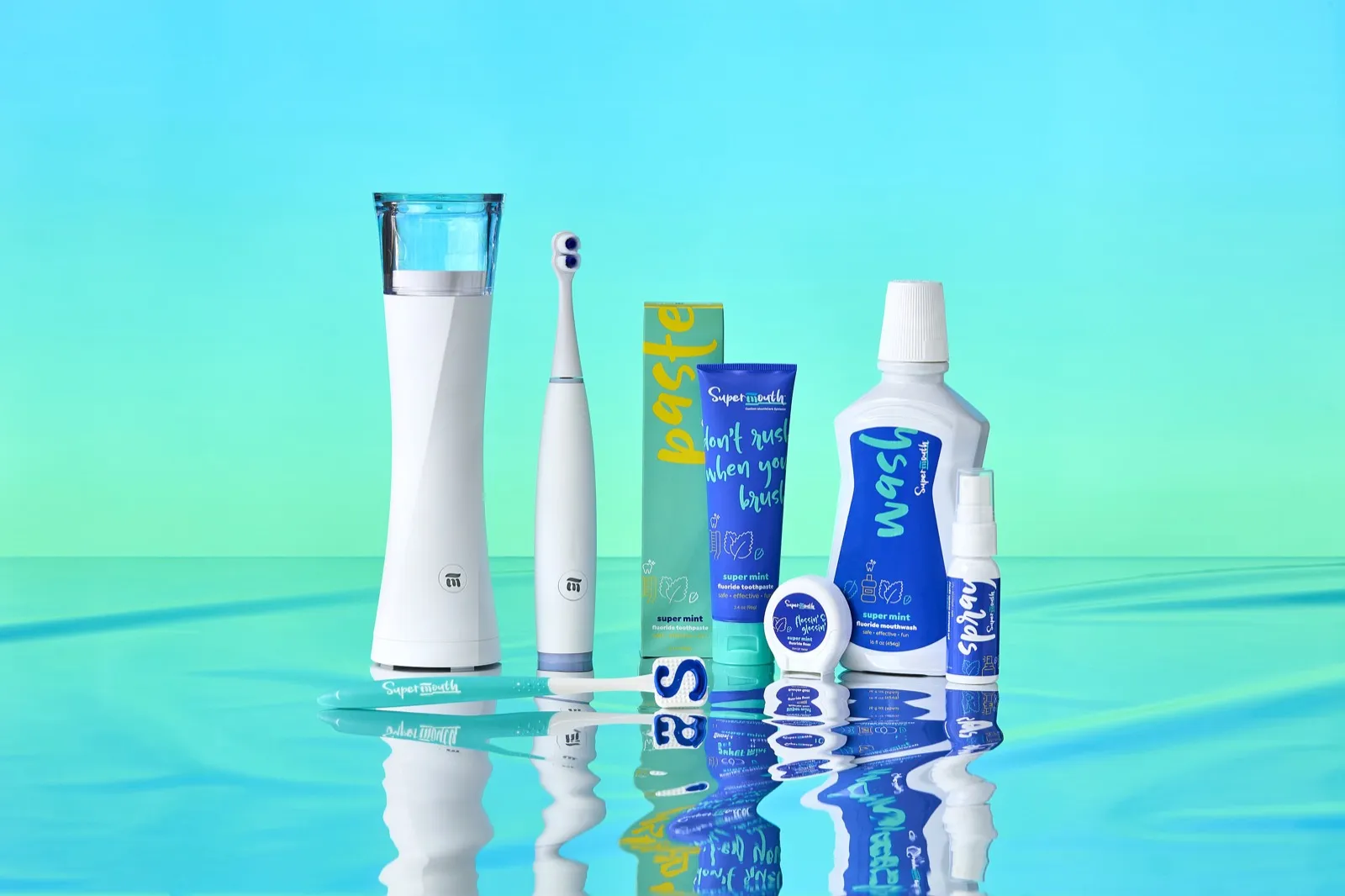 SuperMouth home care system SuperMouth toothbrush, toothpaste, floss, mouthwash and breath spray